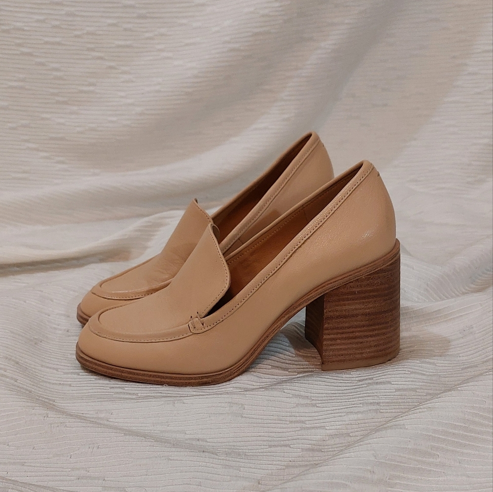 Crown Vintage Beige Block Heel Loafers